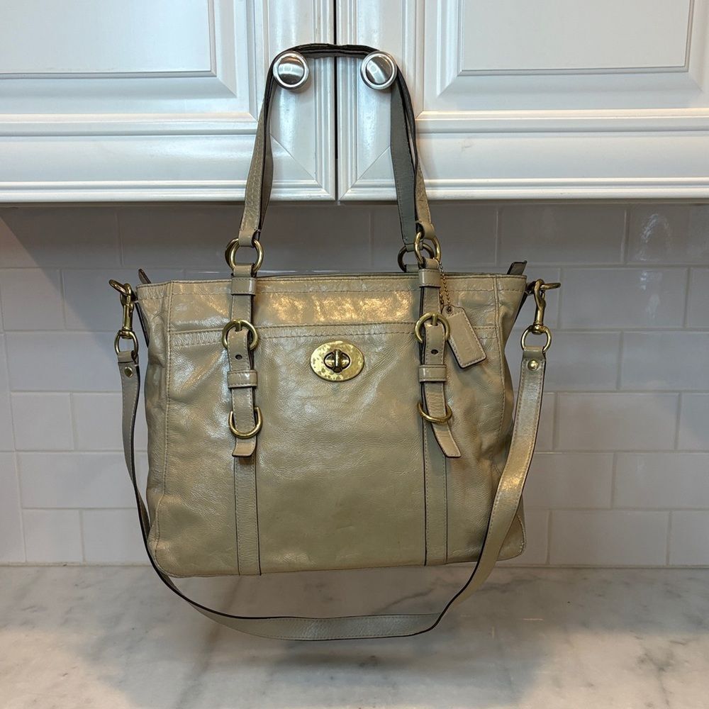 Coach Bag Purse Handbag Leather Chelsea Taupe Patent Convertible Tote Satchel